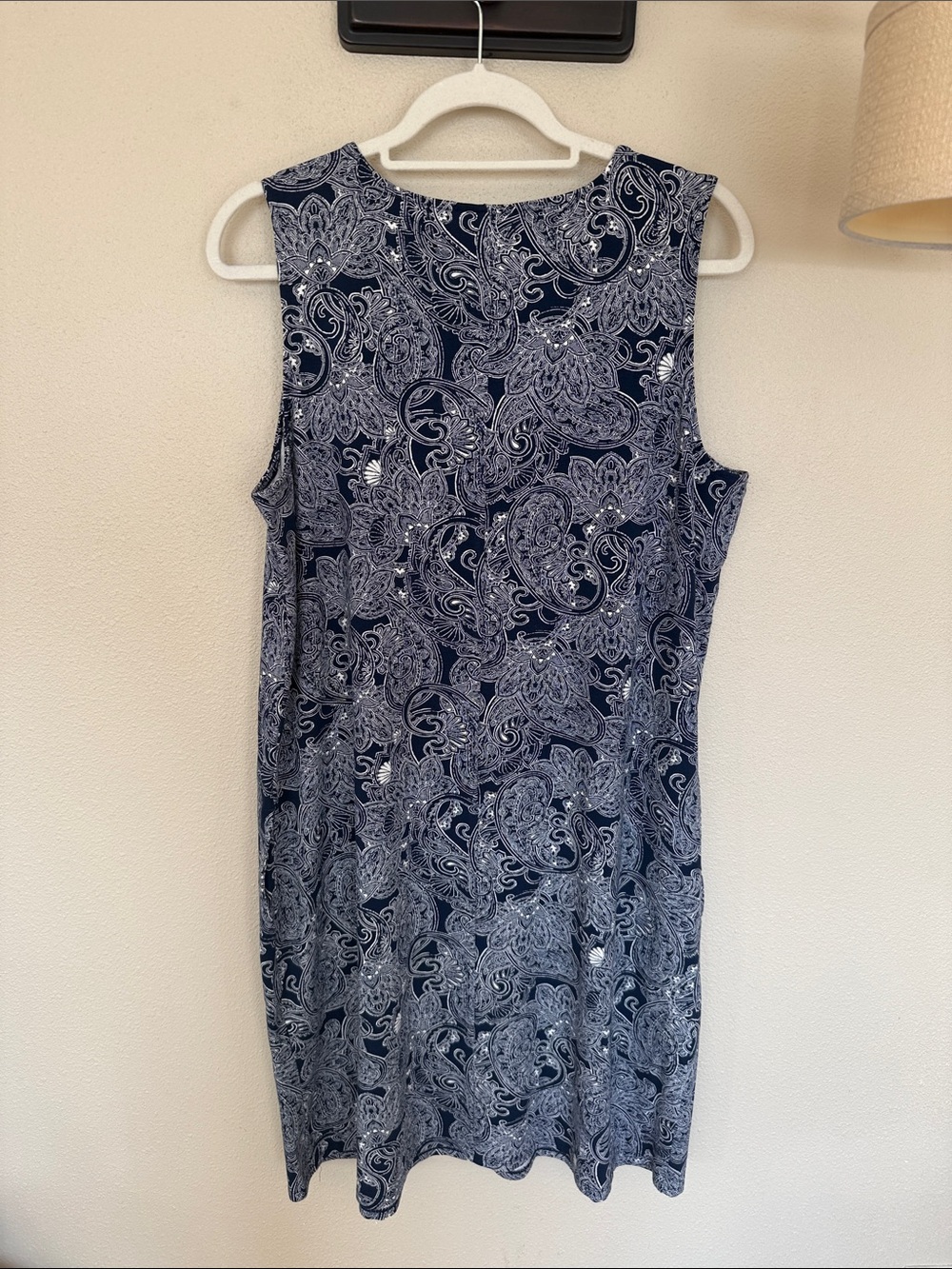 J. Jill Wearever A-Line Sleeveless Dress Nvy and White Paisley size Large NWT - Picture 9 of 11